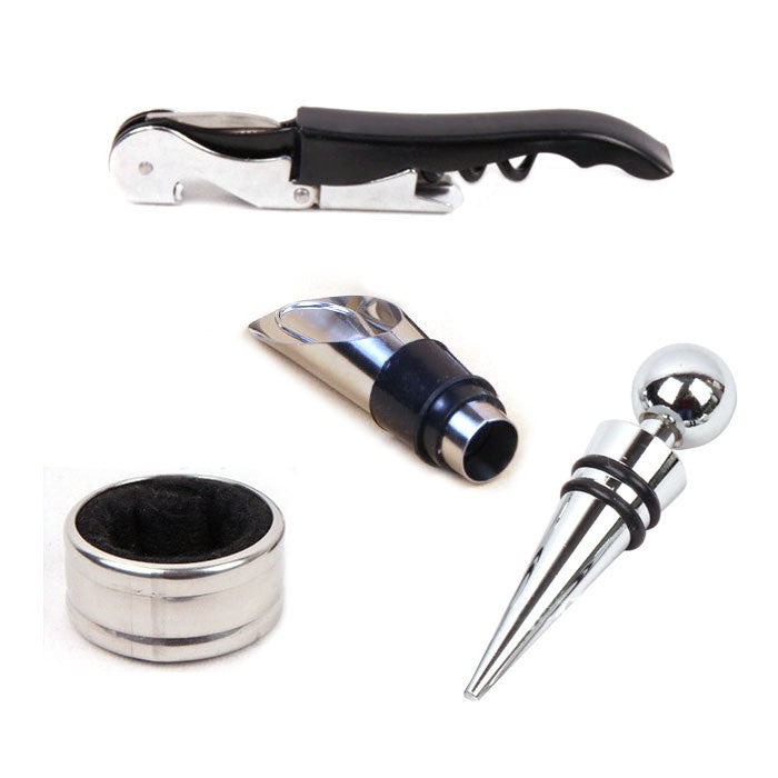 Wine Lovers Set: Opener, Pourer, Stopper, Ring
